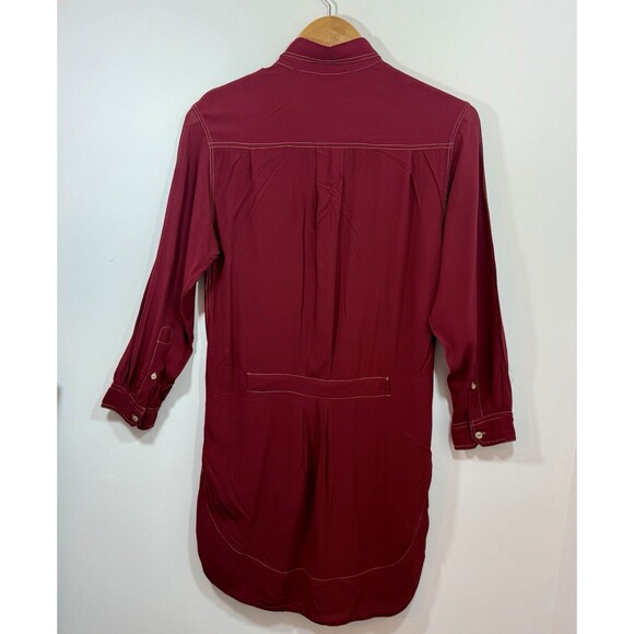Isabel Marant Etoile GALISE Shirt Dress Burgandy Red Pleated Utility FR 34 US 2 - Picture 6 of 16